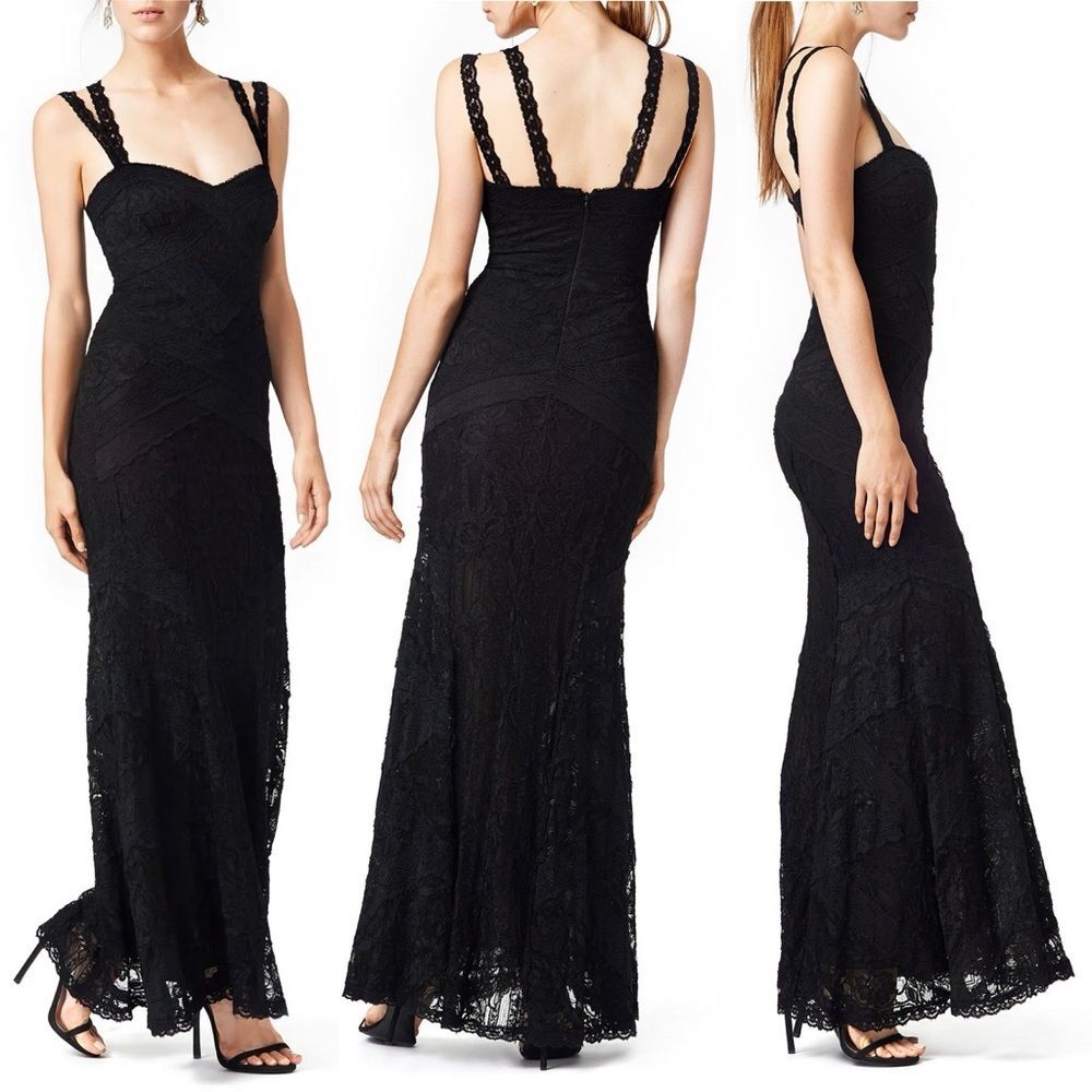 Nicole Miller Lace Overlay Maxi Dress Black 8